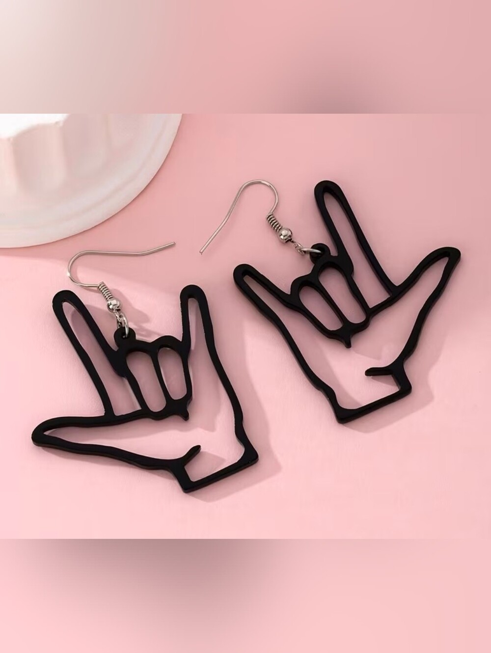 $8 Each Or Bundle 5/$20 Black Acrylic 'I Love You' Hand Sign Dangle Earrings